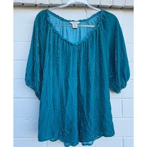 Sundance Teal Velvet Boho Peasant Blouse | Rayon Silk Blend | Size Small